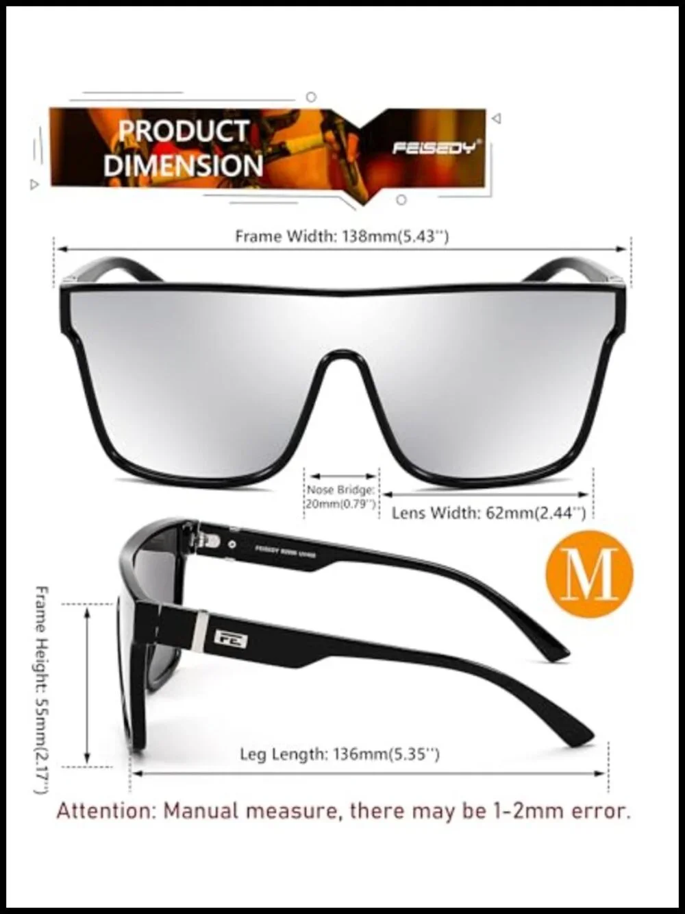 Oversized Shield Sunglasses UV400 with Mirrored Lens